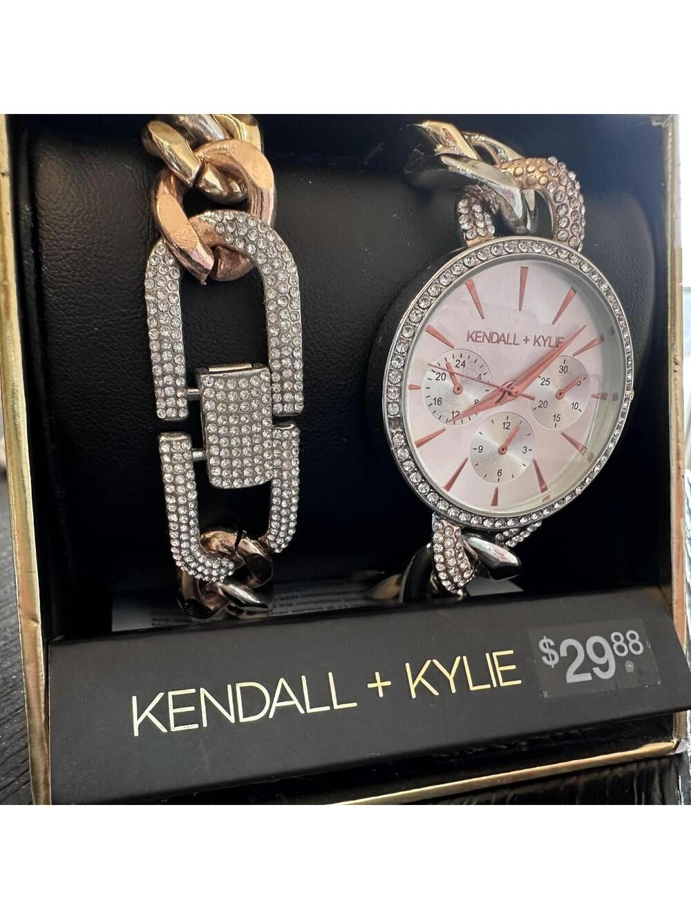 Kendall Kylie Silver Tone Rose Gold Watch Bracelet Set Womens New In Box